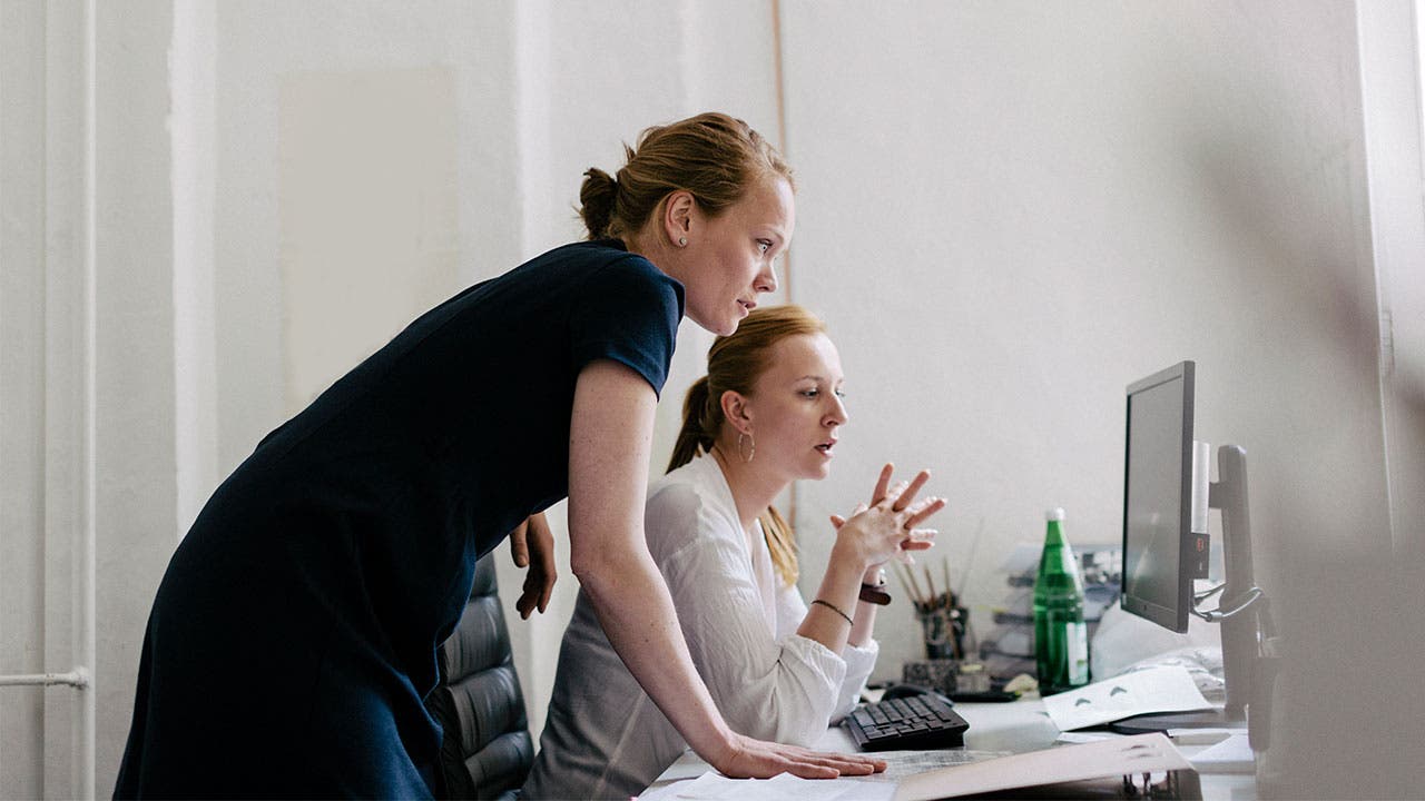 Couple looking at computer screen