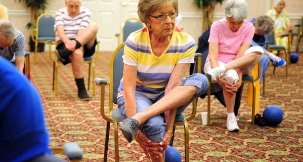 Above, residents at Brandon Wilde retirement community in Evans, Georgia, participate in a strength and balance class. © Emily Rose Bennett/Staff/ZUMA Press/Corbis