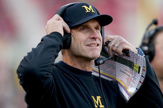Jim Harbaugh (University of Michigan) Jim Harbaugh (University of Michigan) | Andy Lyons/Getty Images