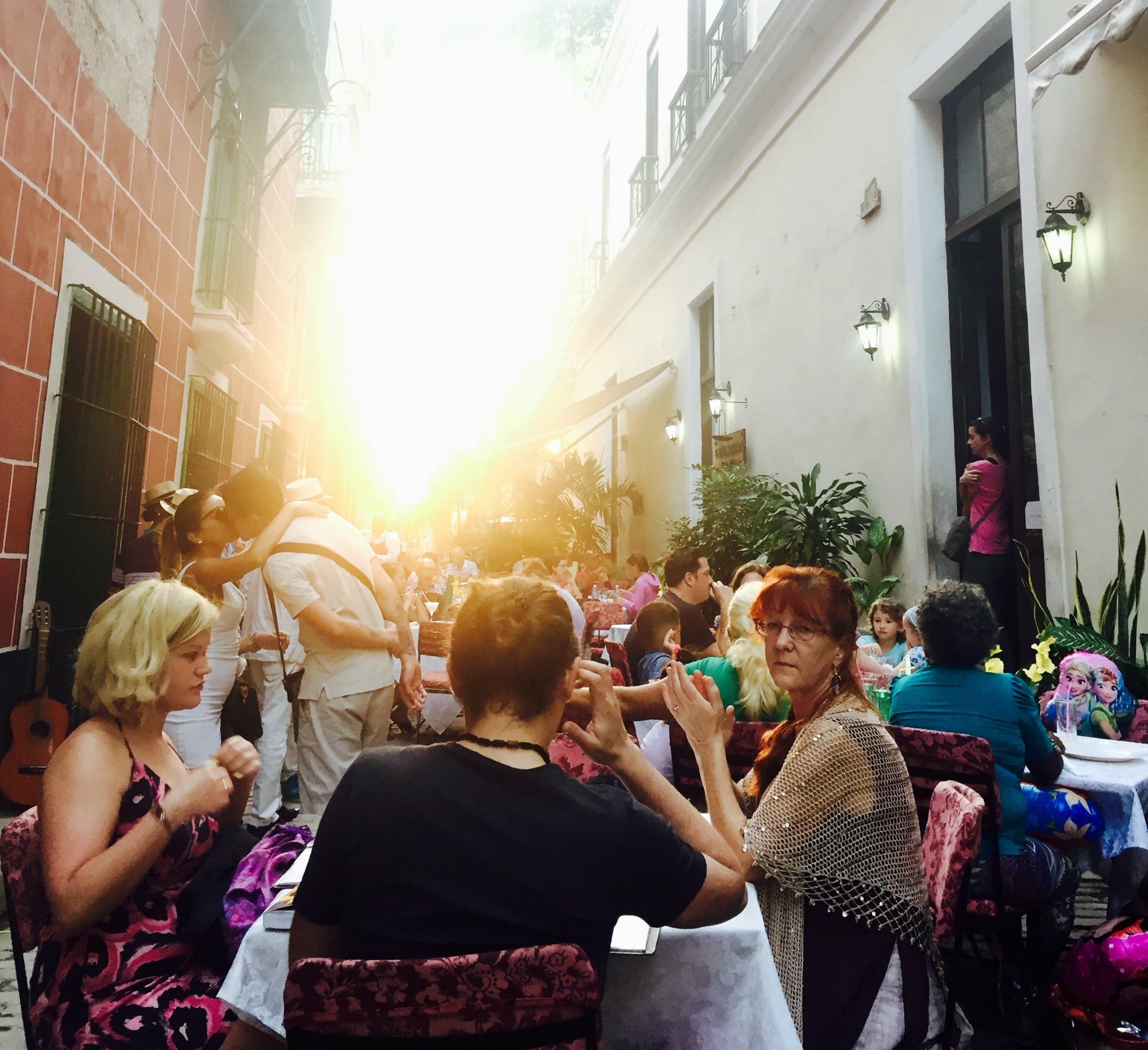 Watching the sunset during dinner at Cafe Lamprilla.