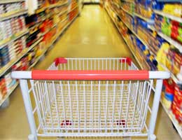Empty card in a grocery store aisle