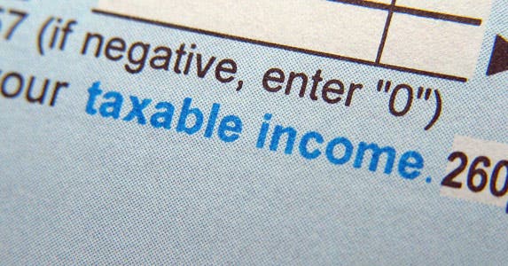 Close up of "Taxable income" on tax form