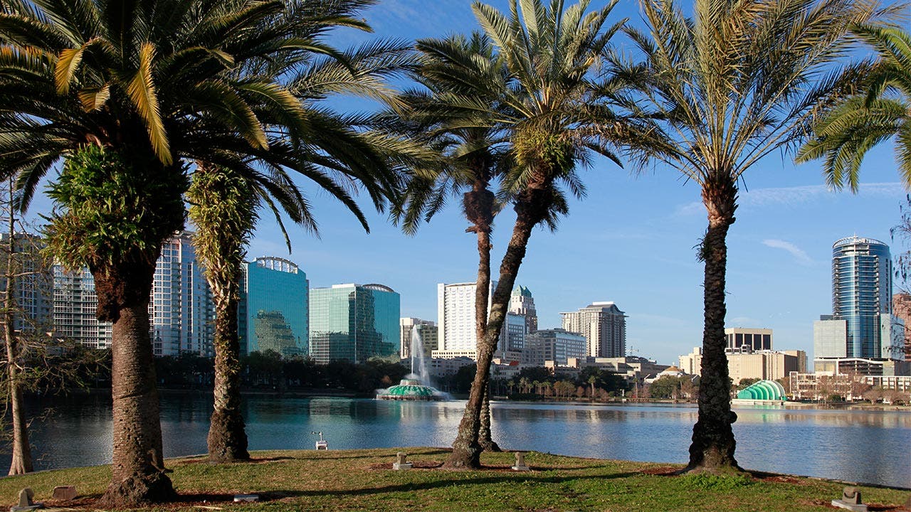 Orlando, Florida skyline and palm trees