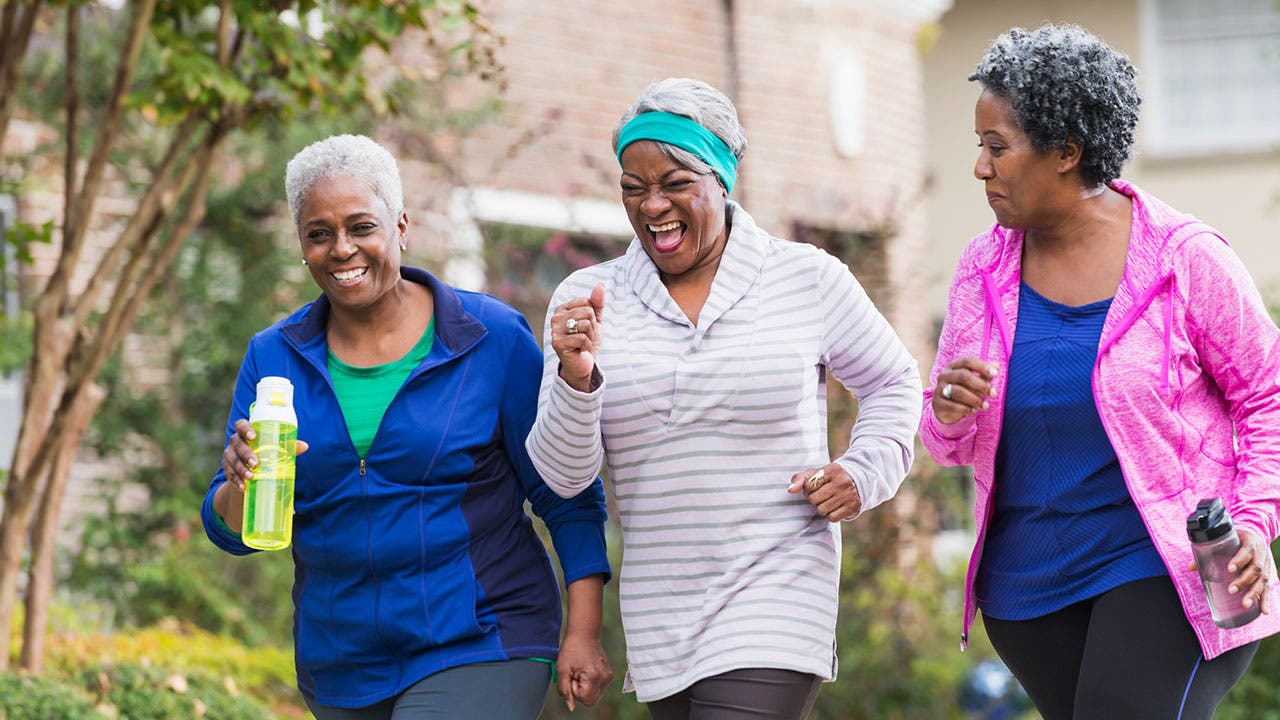 Three women going for a light jog