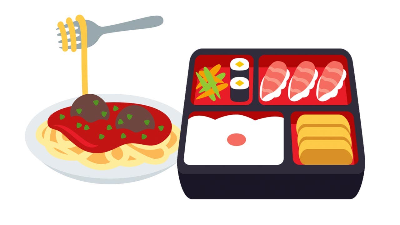 Emojis of spaghetti and Japanese food