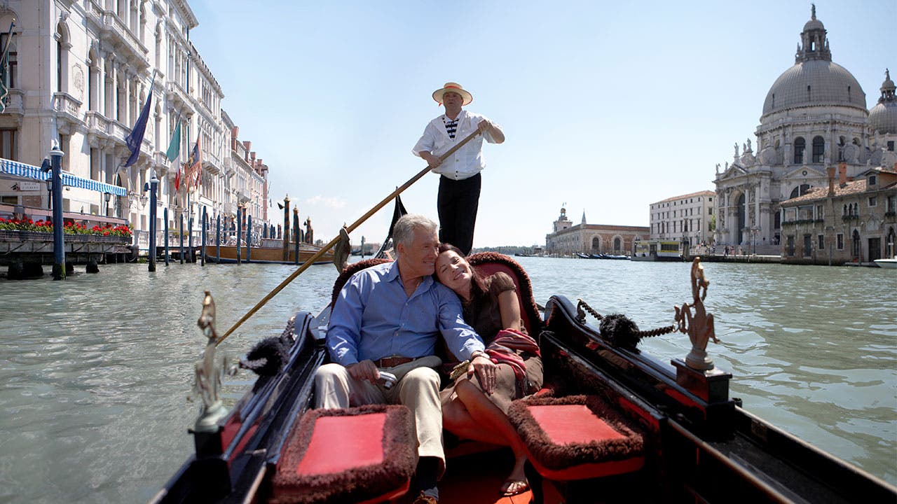 Couple on gondola ride in Venice