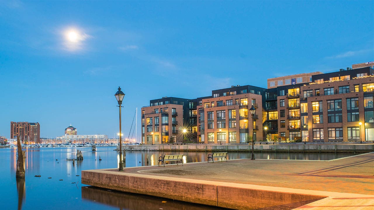 Town buildings by the waterfront
