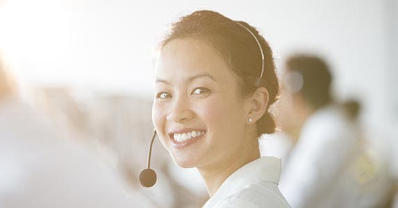 Woman with headset on