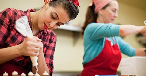 Two women baking