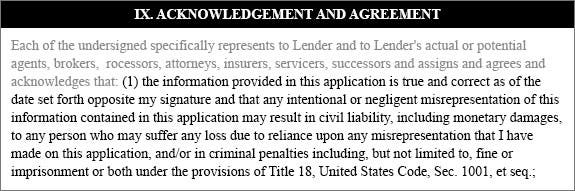 Standard residential loan application, Section IX