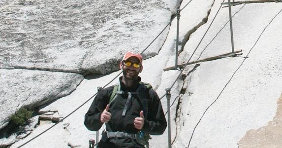 Kyle James climbing Half Dome in Yosemite National Park in California in June 2014. Photo courtesy of Kyle James