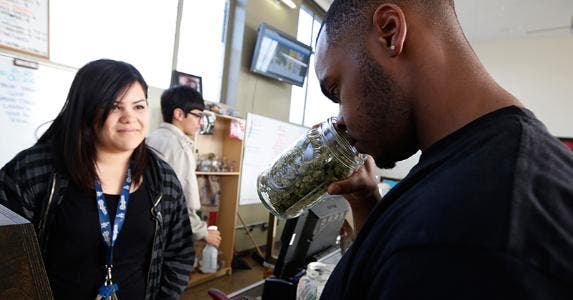 Man smelling jar full of cannabis © LUCY NICHOLSON/Reuters/Corbis
