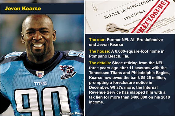 Jevon Kearse © Associated Press | Foreclosure document: © zimmytws/Shutterstock.com