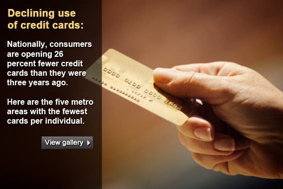 5 cities with the fewest credit cards