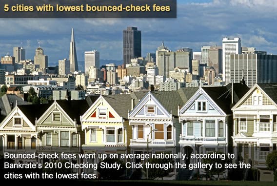 5 cities with the lowest bounced check fees