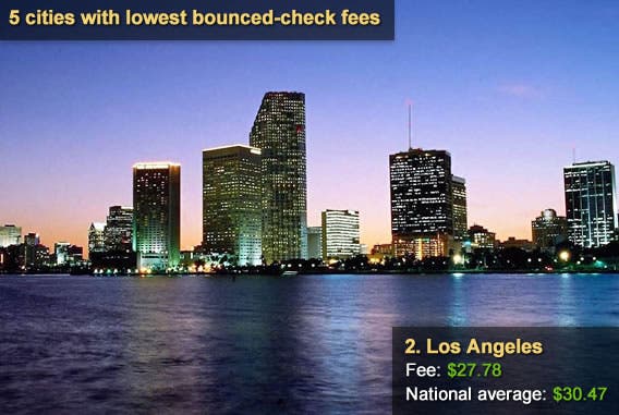 5 cities with the lowest bounced check fees