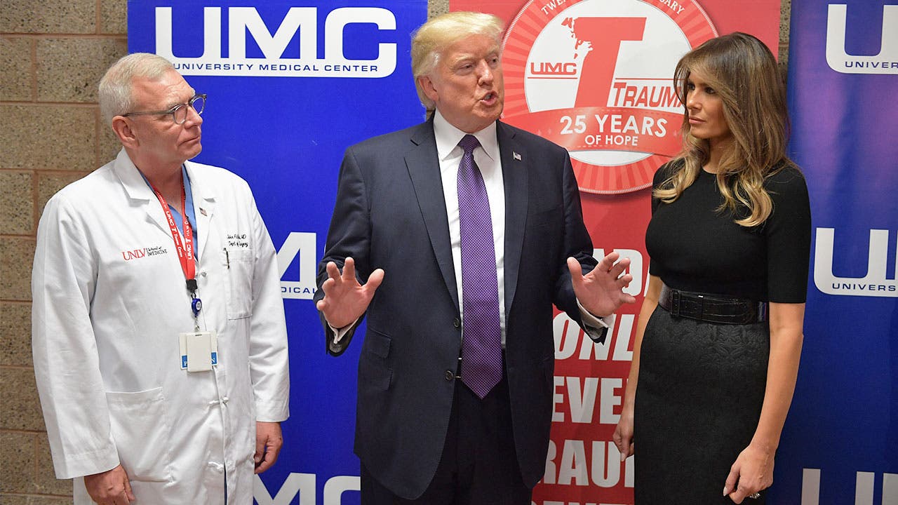 Donald Trump at hospital talking about his healthcare plan