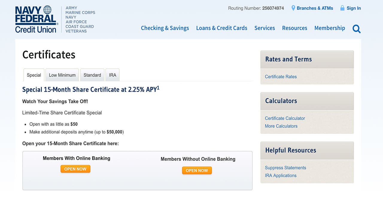 navy federal credit union investment rates