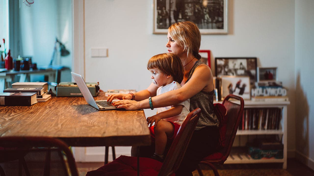 Mother and son on computer