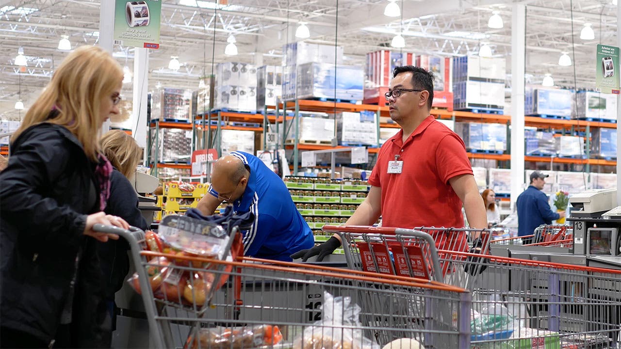 Woman checking out of cart