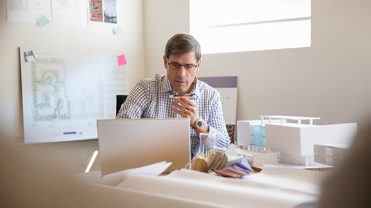 Man researching on computer