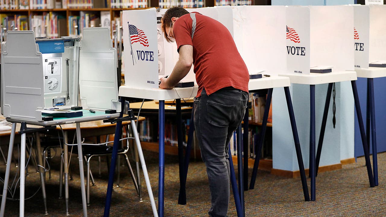 Voter voting in voting booth
