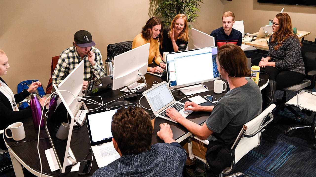 Coworkers working closely together