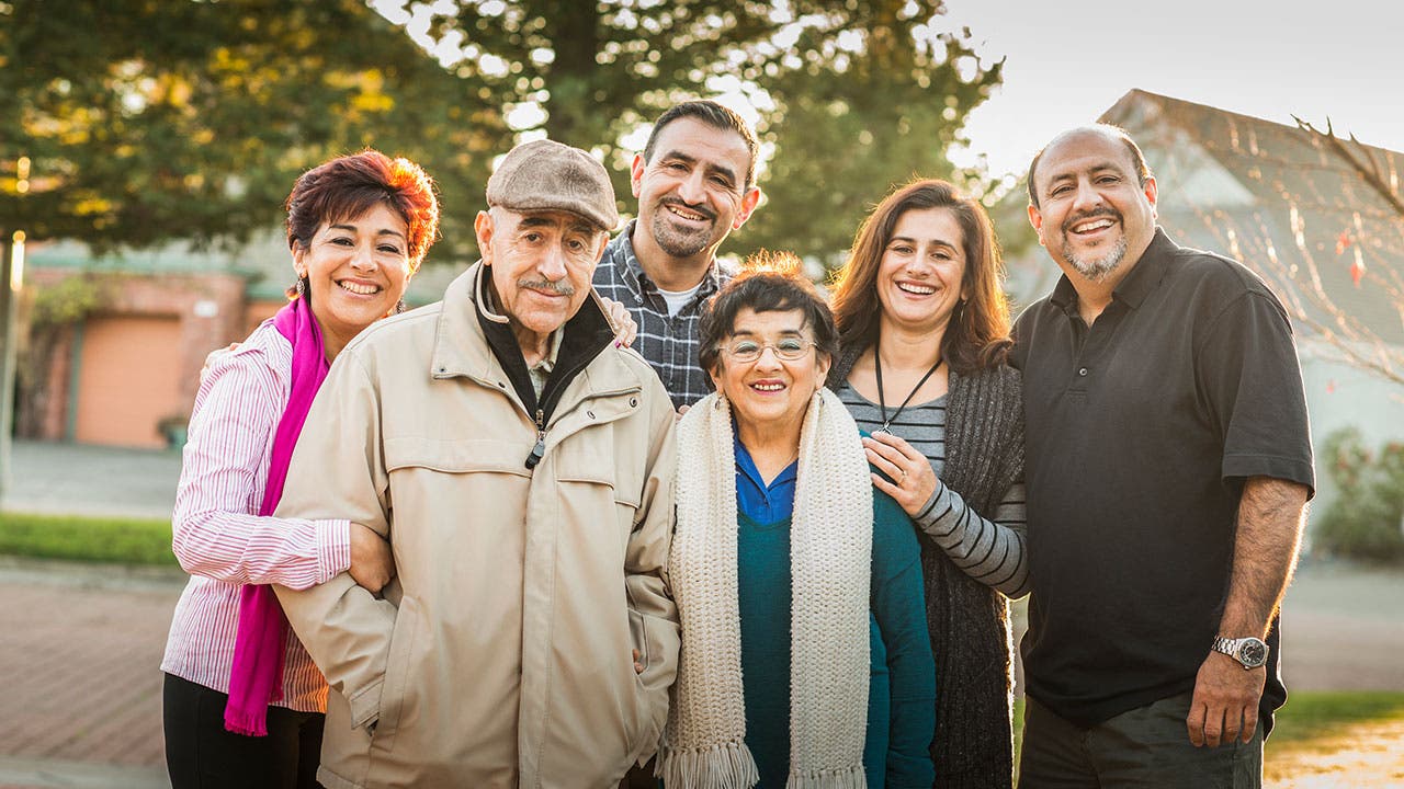 Latino family dressed for Fall