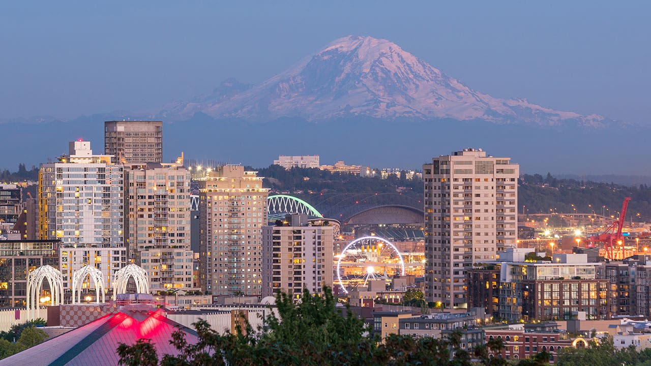 Seattle skyline with Mt Hood