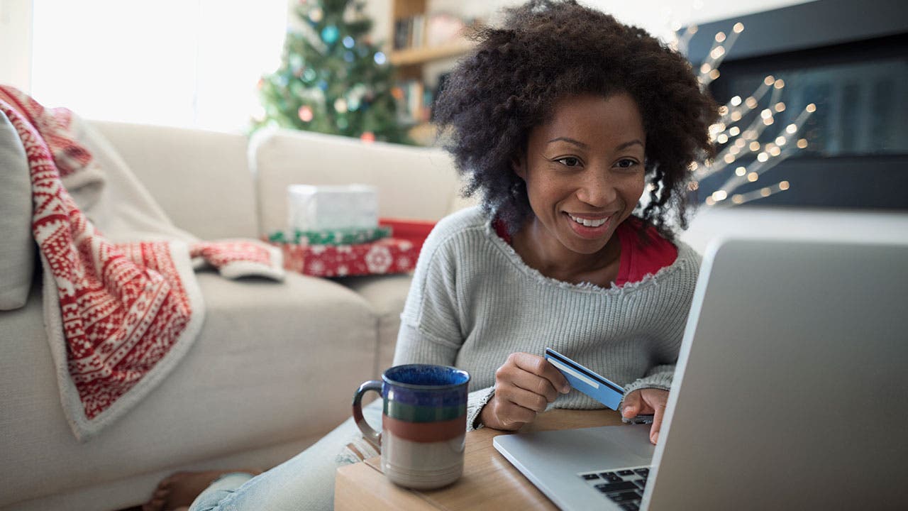 Woman online Christmas shopping