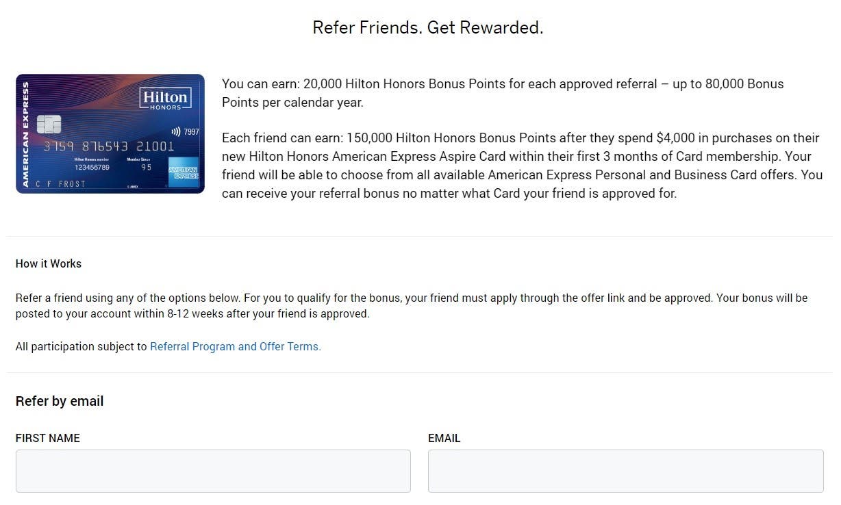 You can earn thousands of Hilton Honors Bonus Points for referrals.