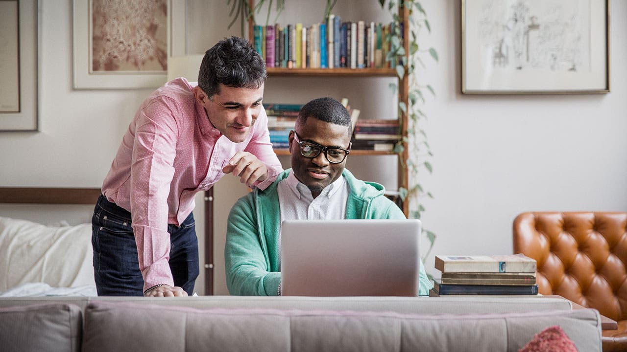 Couple looking at computer