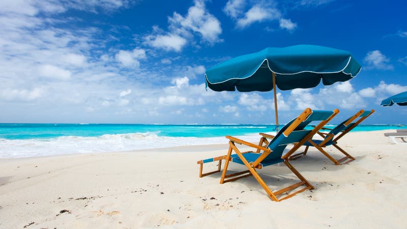 beach chairs on beach in Caribbean