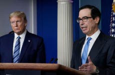 Secretary of the Treasury Steve Mnuchin and President Donald Trump speak to the press at the White House