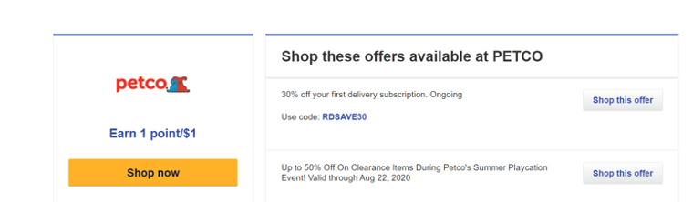 a screenshot of a Rapid Rewards shopping offer