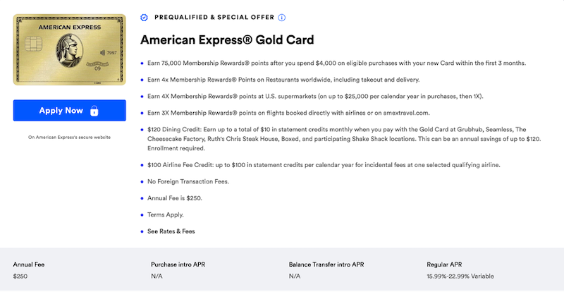 Amex Gold CardMatch offer