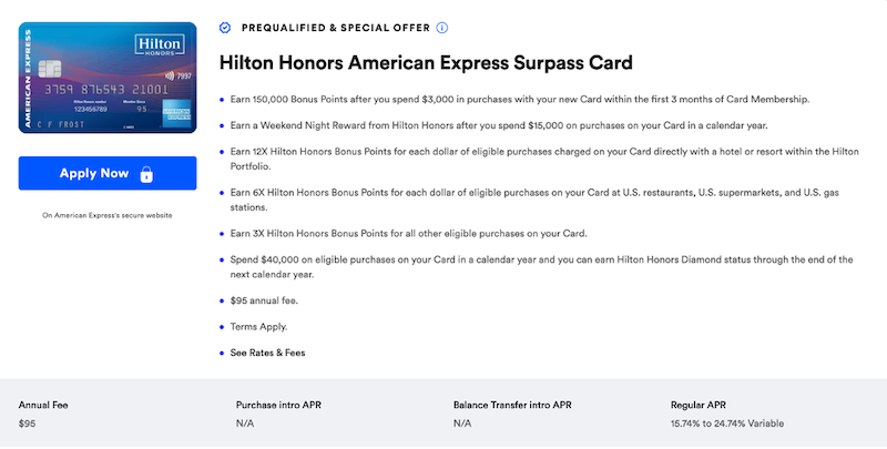 Hilton Honors Surpass Card CardMatch offer